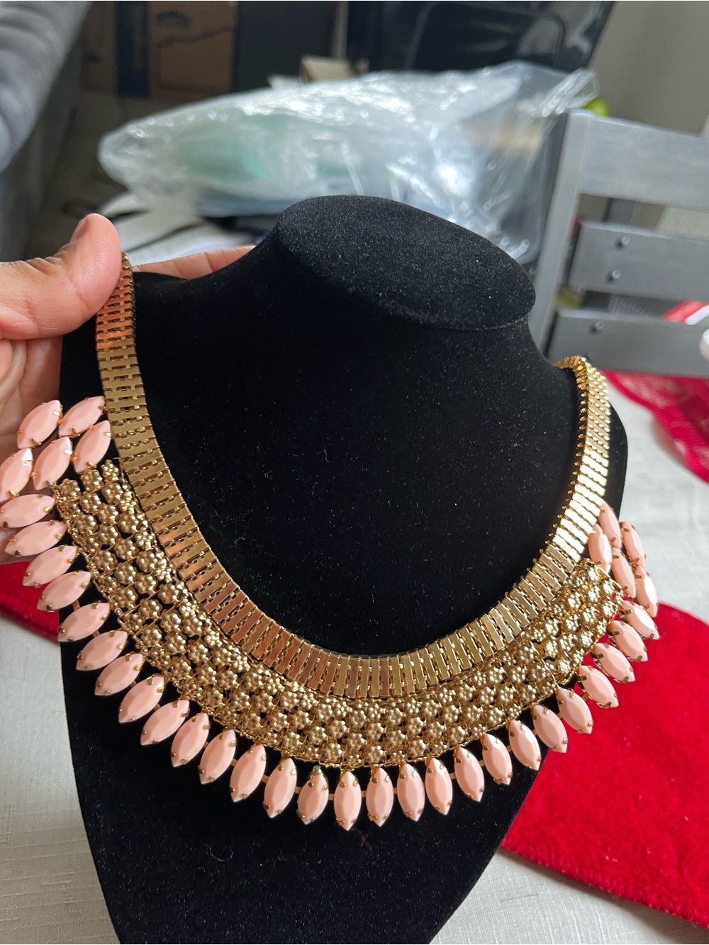 Gold and Blush Statement Collar Necklace by